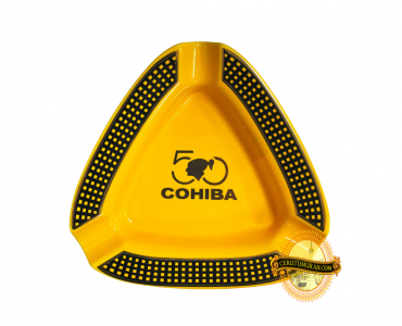 LARGE CERAMIC CIGAR ASHTRAY - YELLOW - 3 RESTS WITH COHIBA LOGO