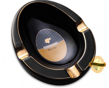 EXTRA LARGE LUXURIOUS CERAMIC CIGAR ASHTRAY - 3 RESTS - BLACK COHIBA LOGO