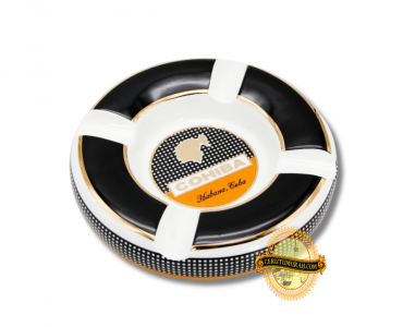 EXTRA LARGE CERAMIC CIGAR ASHTRAY - 4 RESTS - BLACK & WHITE WITH COHIBA LOGO