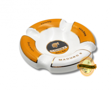 EXTRA LARGE CERAMIC CIGAR ASHTRAY - 4 RESTS - WHITE WITH COHIBA MADURO LOGO